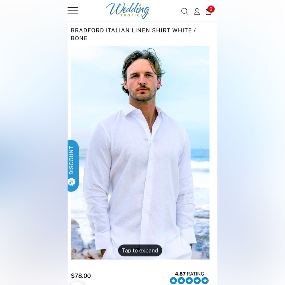 Wedding Tropics BRADFORD ITALIAN LINEN SHIRT BONE / IVORY size L